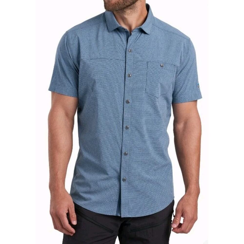 KUHL Optimizr SS Short-Sleeve Shirt Mens Sz M Blue Performance Button Up UPF 40